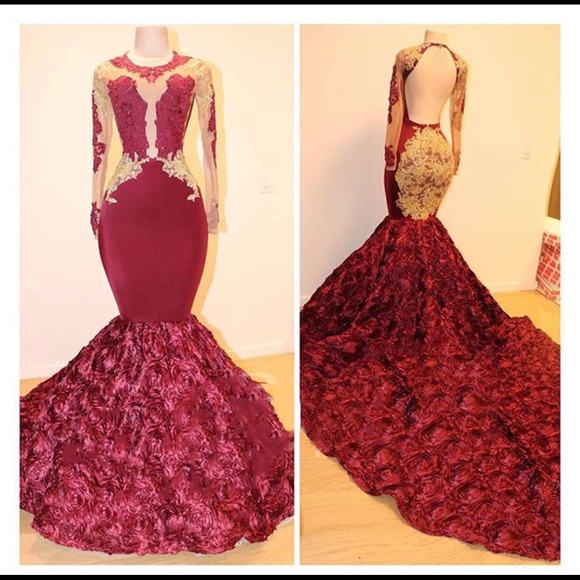Dresses & Skirts - Burgundy Red Flower train Prom Dress